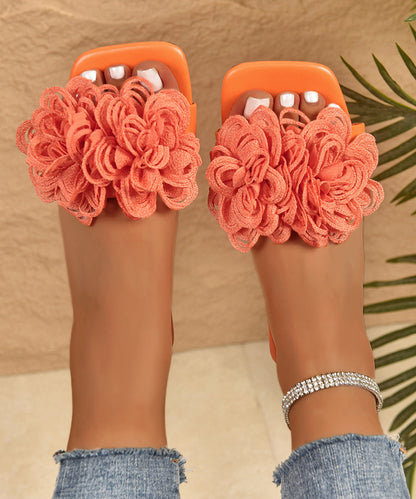 Fashion Orange Floral Splicing Slide Sandals Peep Toe