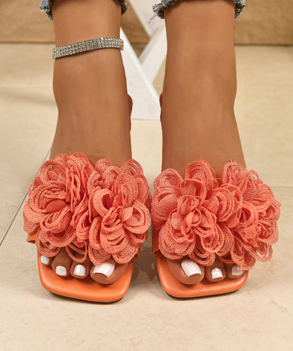 Fashion Orange Floral Splicing Slide Sandals Peep Toe