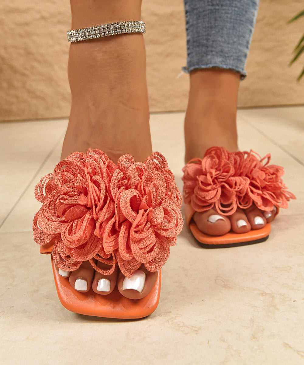 Fashion Orange Floral Splicing Slide Sandals Peep Toe