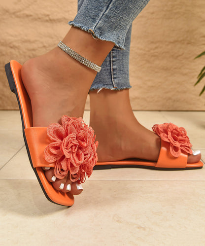Fashion Orange Floral Splicing Slide Sandals Peep Toe