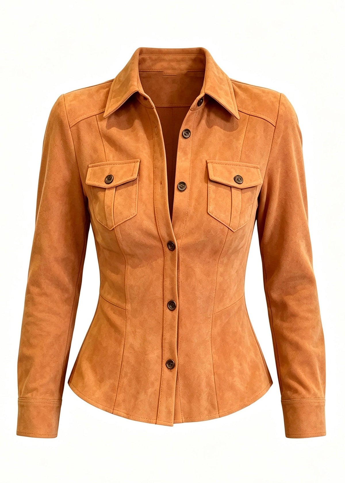Fashion Orange Shirt Button Peter Pan Collar Long Sleeve