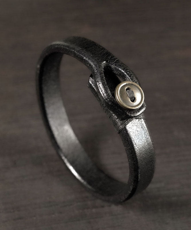Fashion Original Handmade Black Faux Leather Unisex Bangles