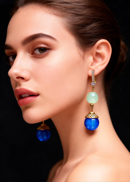 Fashion Peacock Blue Opal Zircon Drop Earrings