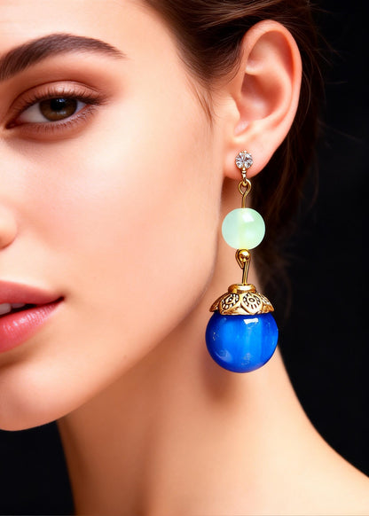 Fashion Peacock Blue Opal Zircon Drop Earrings