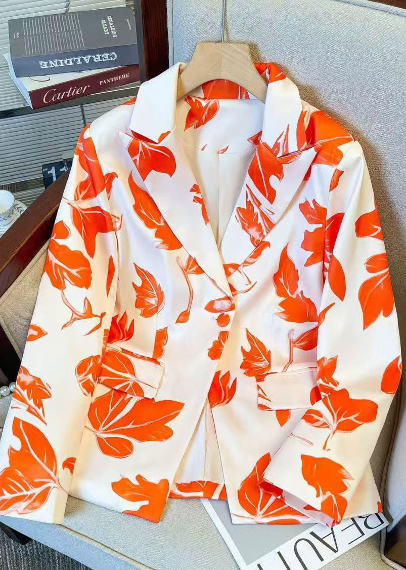 Fashion Peter Pan Collar Button Print Satin Suit Coat Fall