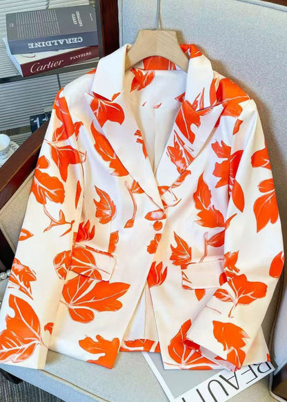 Fashion Peter Pan Collar Button Print Satin Suit Coat Fall