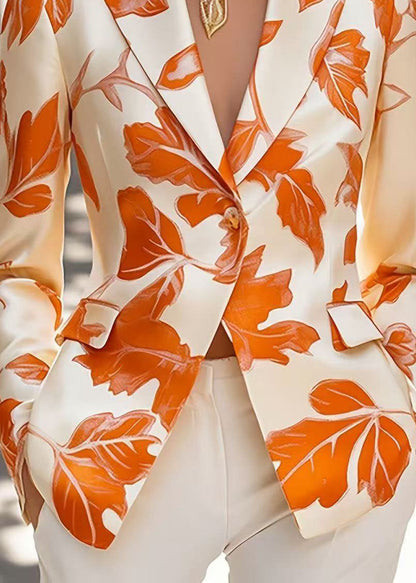 Fashion Peter Pan Collar Button Print Satin Suit Coat Fall