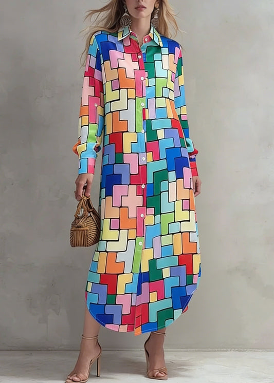 Fashion Peter Pan Collar Print Cotton Shirts Dress Spring