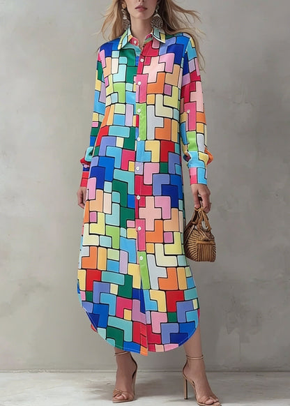 Fashion Peter Pan Collar Print Cotton Shirts Dress Spring