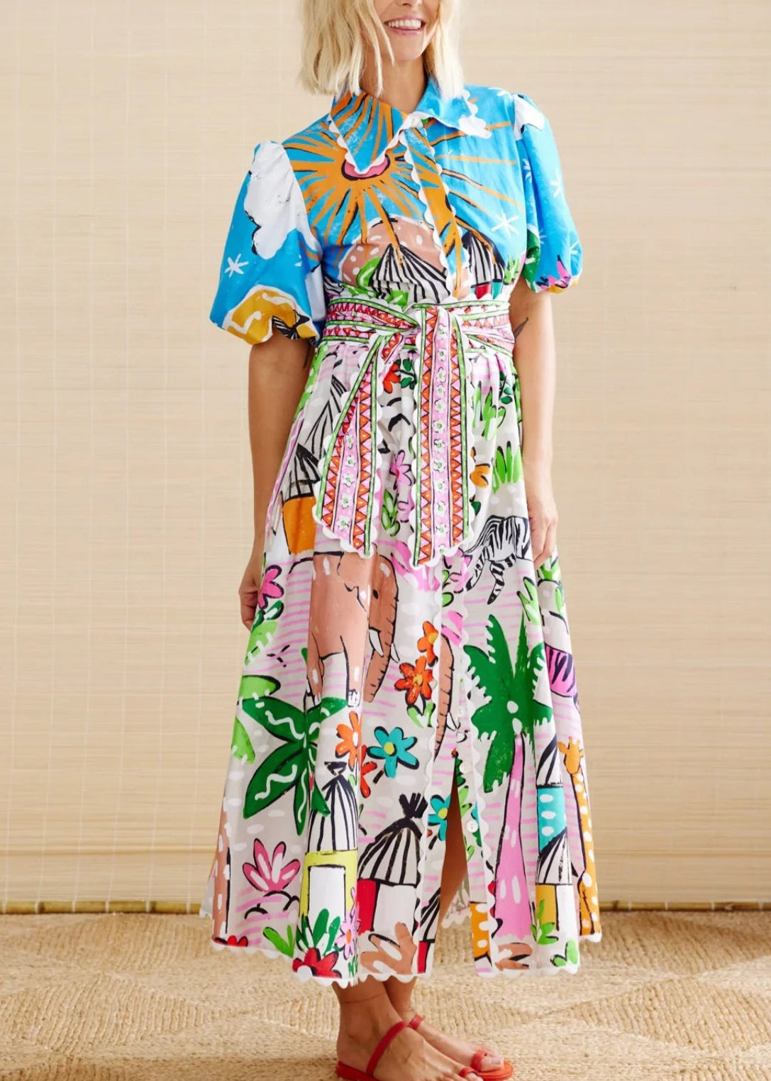 Fashion Peter Pan Collar Print Cotton Shirts Dress Summer