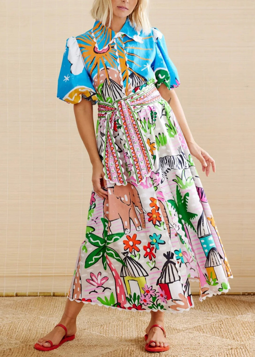 Fashion Peter Pan Collar Print Cotton Shirts Dress Summer