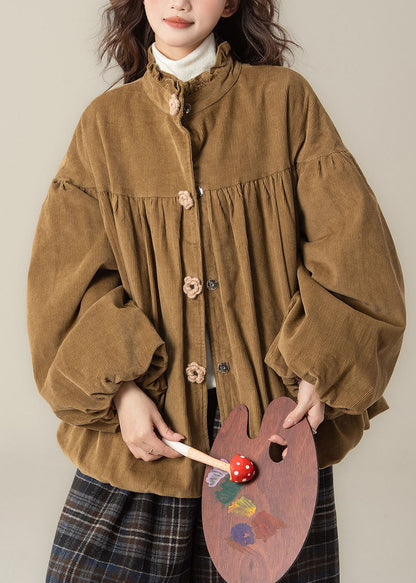 Fashion Pickled Vegetable Green Wrinkled Patchwork Corduroy Parka Winter