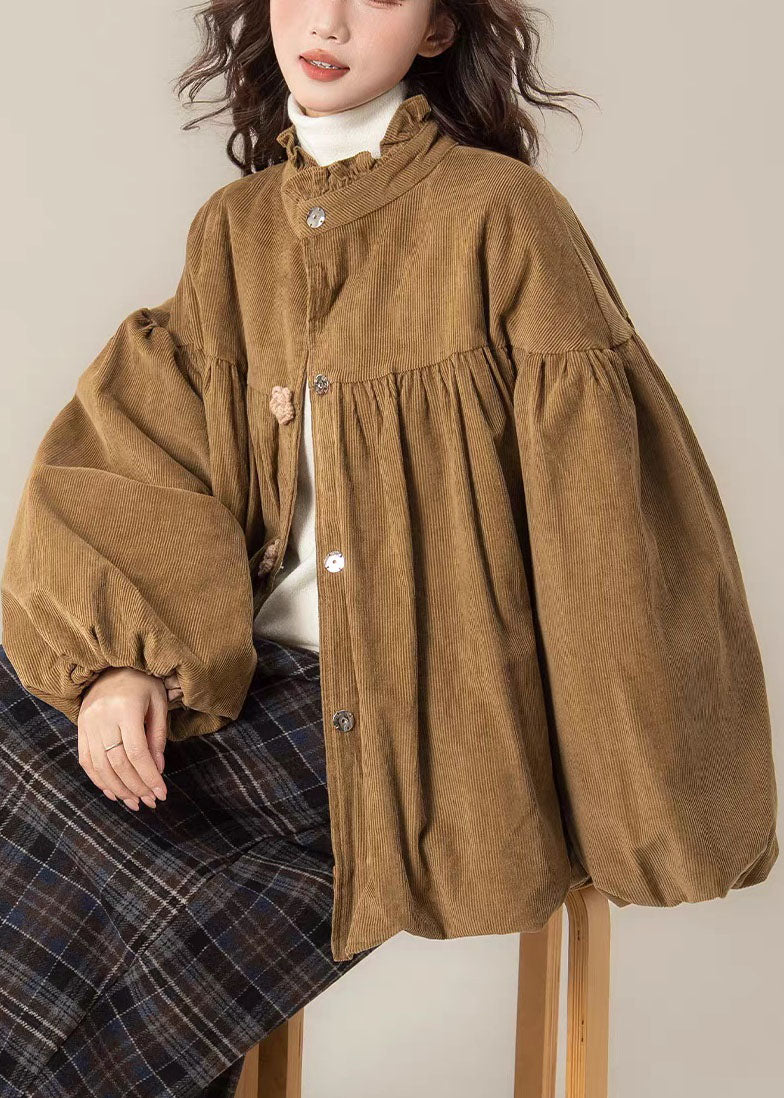 Fashion Pickled Vegetable Green Wrinkled Patchwork Corduroy Parka Winter