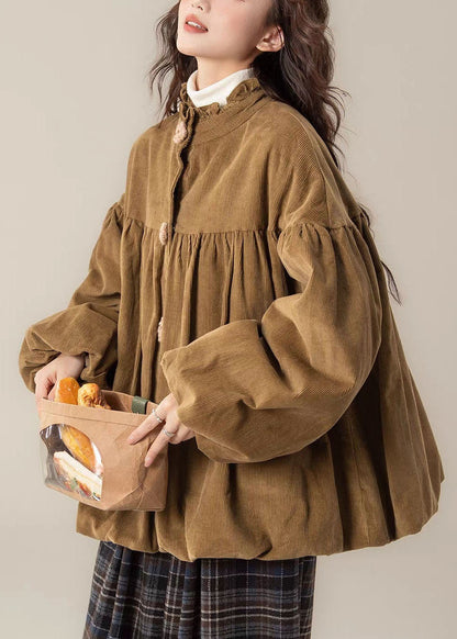 Fashion Pickled Vegetable Green Wrinkled Patchwork Corduroy Parka Winter