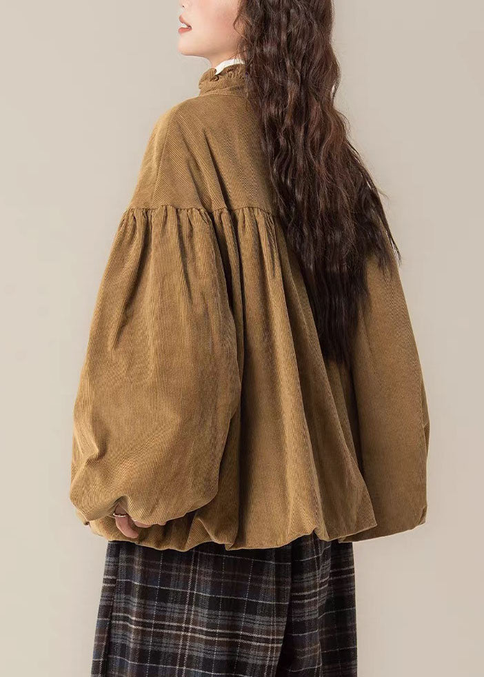 Fashion Pickled Vegetable Green Wrinkled Patchwork Corduroy Parka Winter