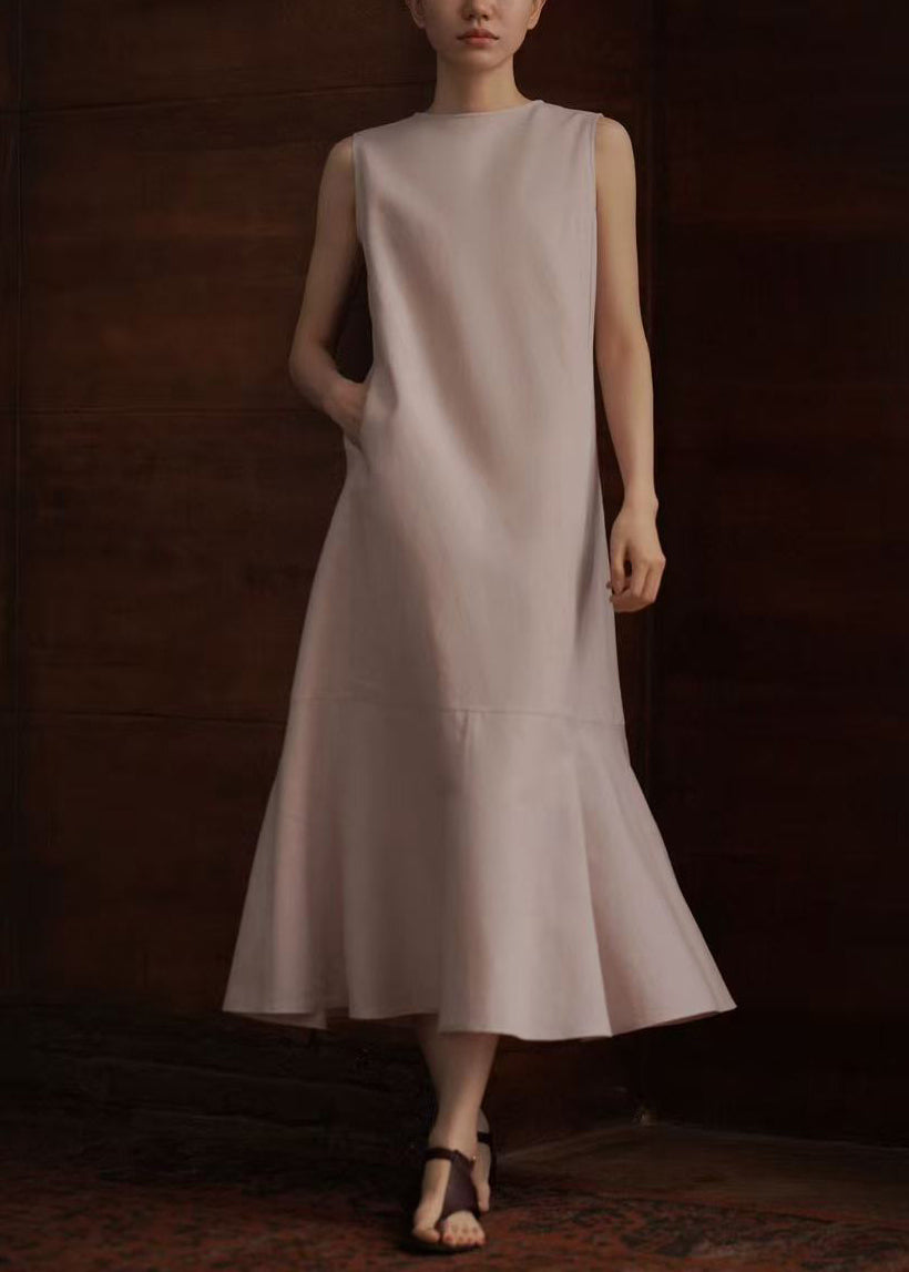 Fashion Pink O-Neck Cotton Party Dress Sleeveless