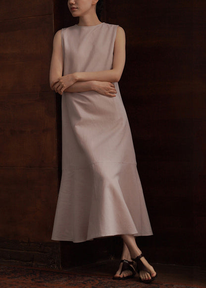 Fashion Pink O-Neck Cotton Party Dress Sleeveless