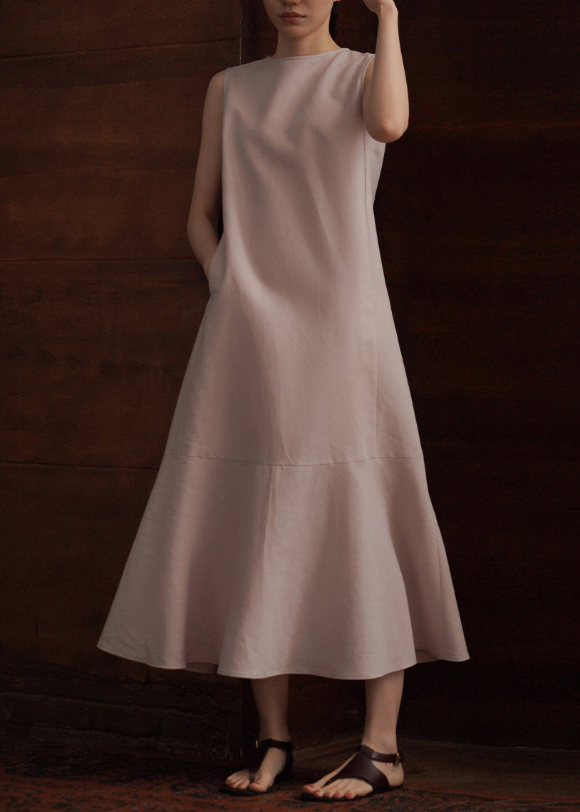 Fashion Pink O-Neck Cotton Party Dress Sleeveless