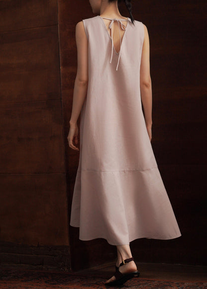 Fashion Pink O-Neck Cotton Party Dress Sleeveless