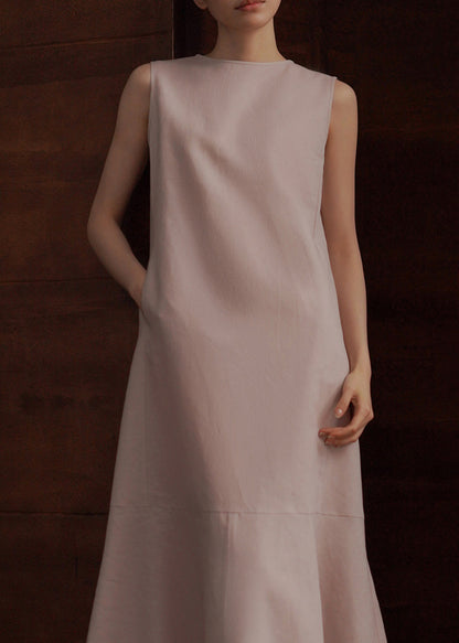 Fashion Pink O-Neck Cotton Party Dress Sleeveless