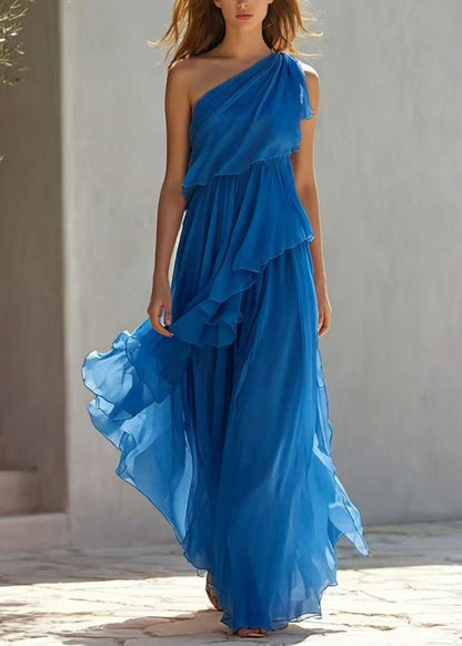 Fashion Pink One Shoulder Asymmetrical Layered Long Dresses Summer
