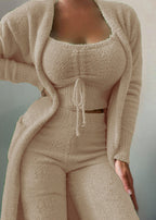 Fashion Pink Pockets Faux Fur 3 Piece Outfit Fall