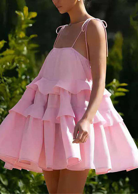 Fashion Pink Ruffled Cotton Sundress Summer