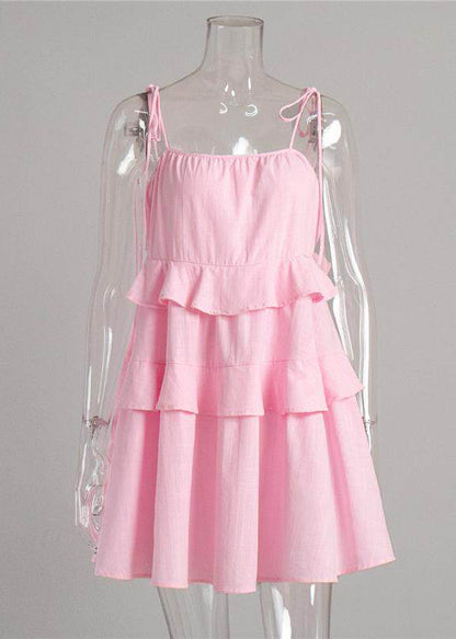 Fashion Pink Ruffled Cotton Sundress Summer