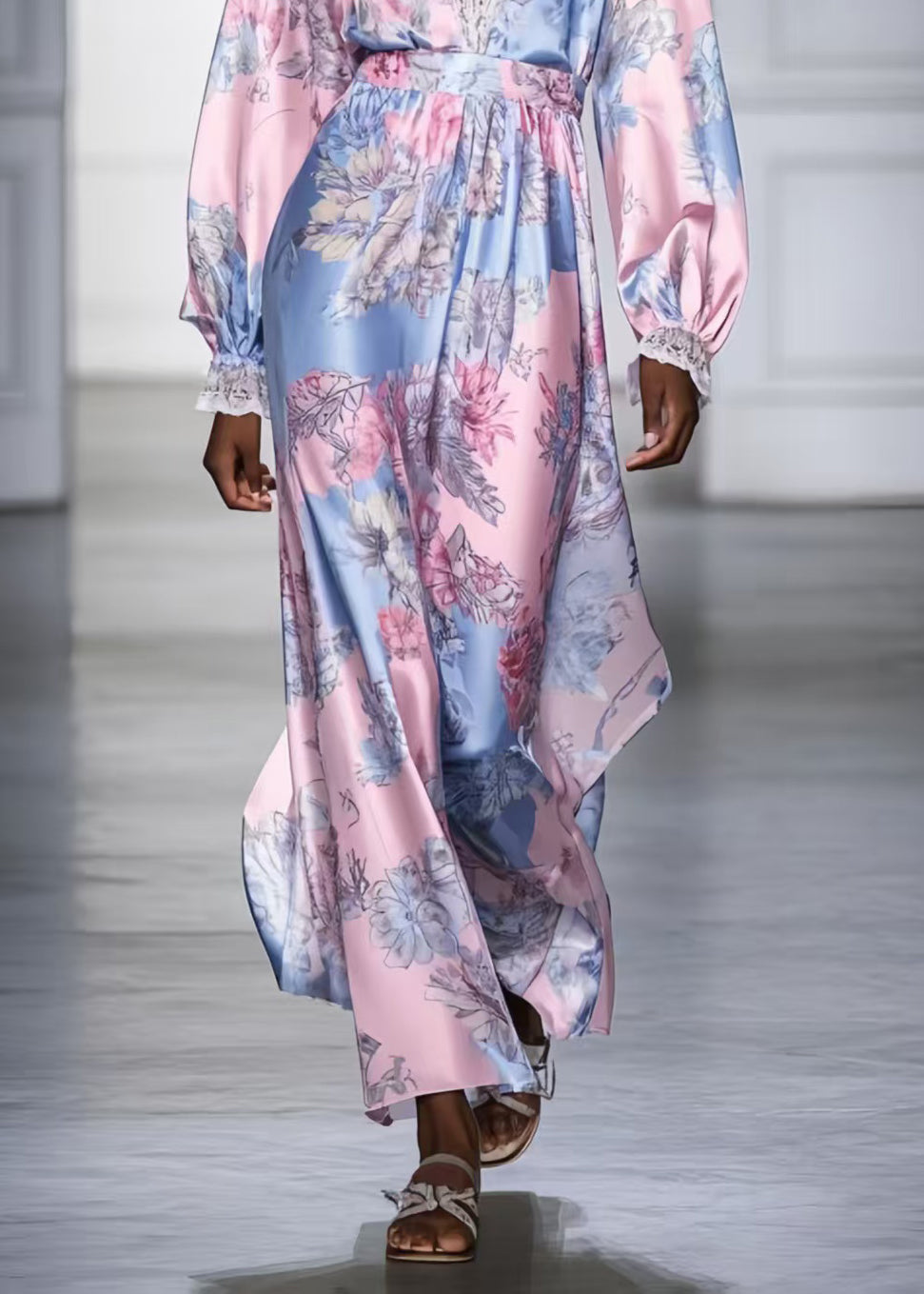 Fashion Pink V Neck Print Silk Vacation Dresses Spring