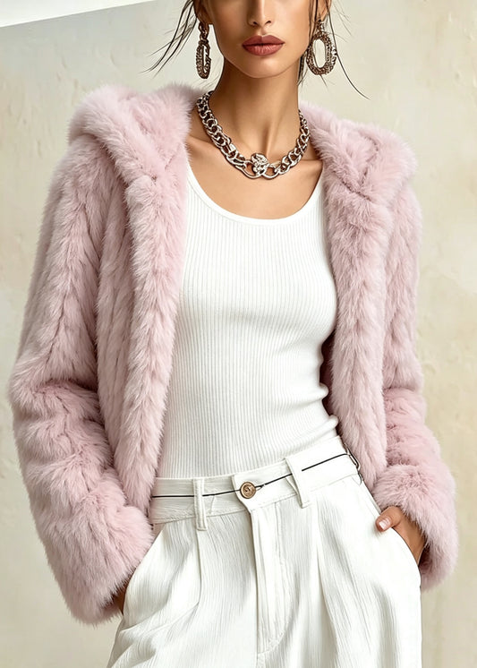 Fashion Pink Warm Thick Faux Fur Hooded Coat Winter