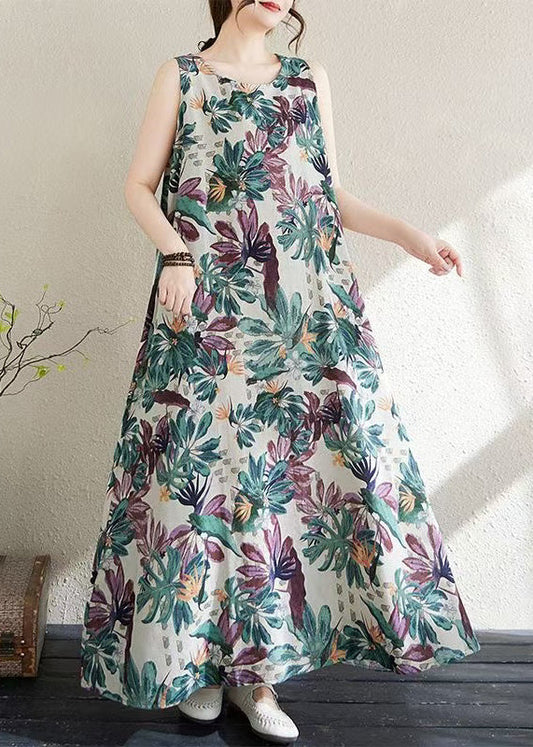 Fashion Print Exra Large Hem Cotton Loose Dress Sleeveless