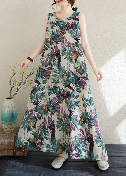 Fashion Print Exra Large Hem Cotton Loose Dress Sleeveless