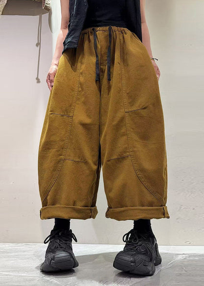 Fashion Purple Elastic Waist Patchwork Denim Crop Pants Fall