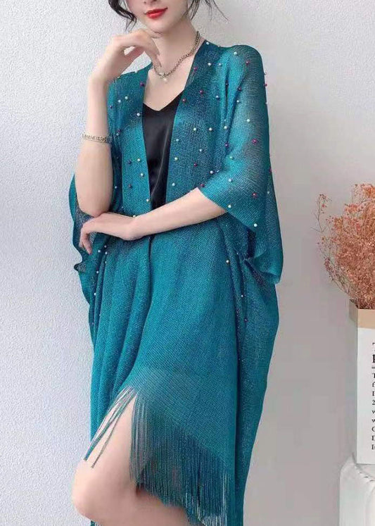 Fashion Purple Nail Bead Tassel Patchwork Tulle Cape Fall