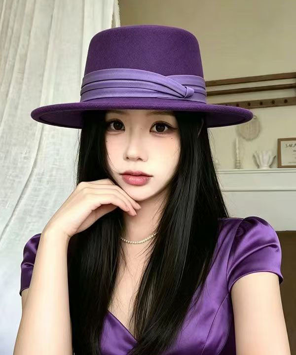 Fashion Purple Patchwork Cashmere Cloche Hat