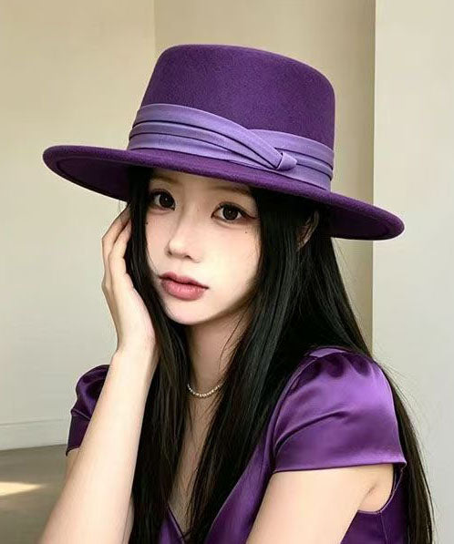 Fashion Purple Patchwork Cashmere Cloche Hat