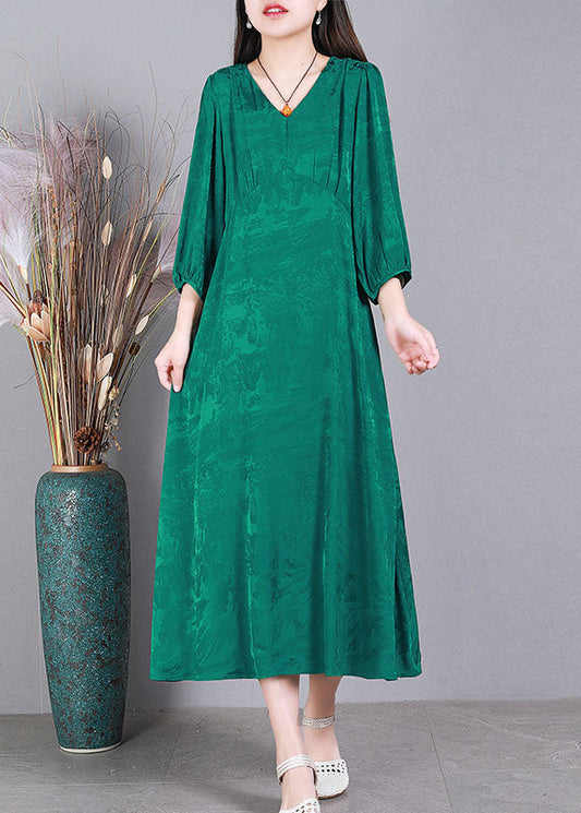 Fashion Purple V Neck Jacquard Patchwork Wrinkled Silk Dresses Bracelet Sleeve