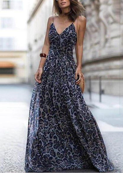 Fashion Purple V Neck Print Chiffon Sundress Summer