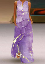 Load image into Gallery viewer, Fashion Purple V Neck Print Long Dress Summer