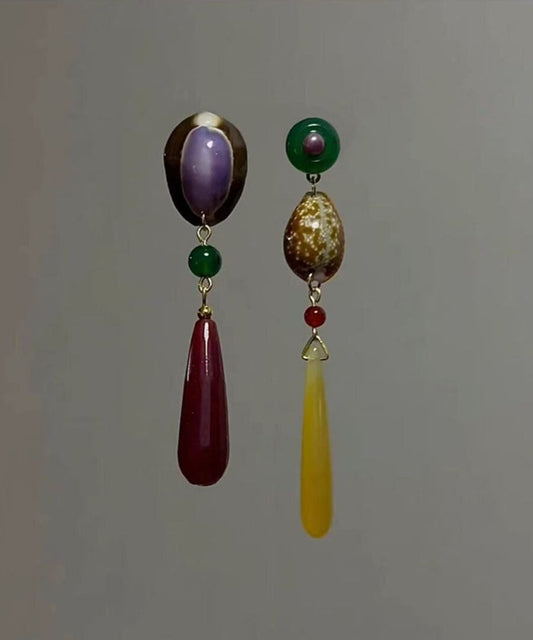 Fashion Rainbow Alloy Chalcedony Agate Shell Conch Drop Earrings