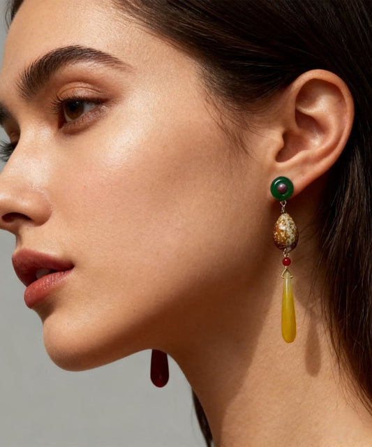 Fashion Rainbow Alloy Chalcedony Agate Shell Conch Drop Earrings