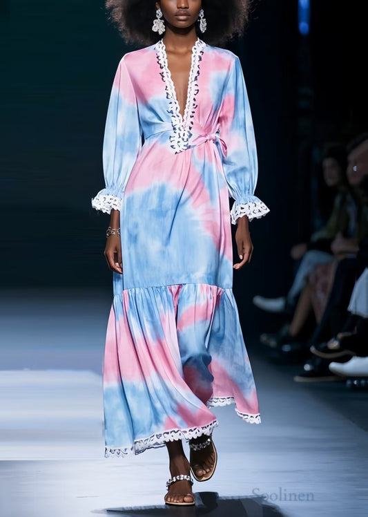 Fashion Rainbow Tie Dye Chiffon Holiday Dress Spring