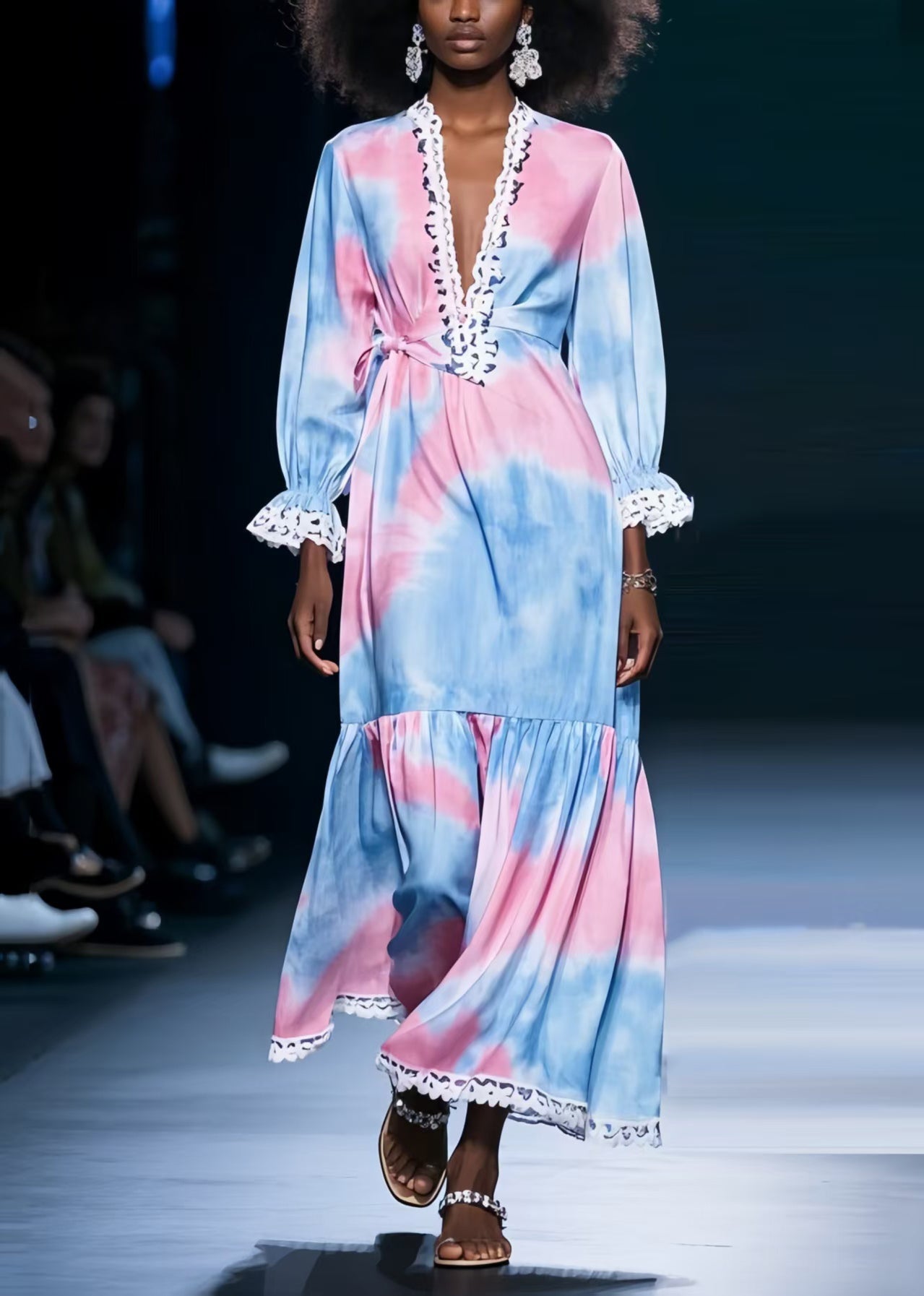 Fashion Rainbow Tie Dye Chiffon Holiday Dress Spring