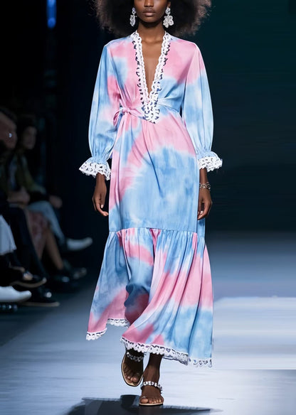 Fashion Rainbow Tie Dye Chiffon Holiday Dress Spring