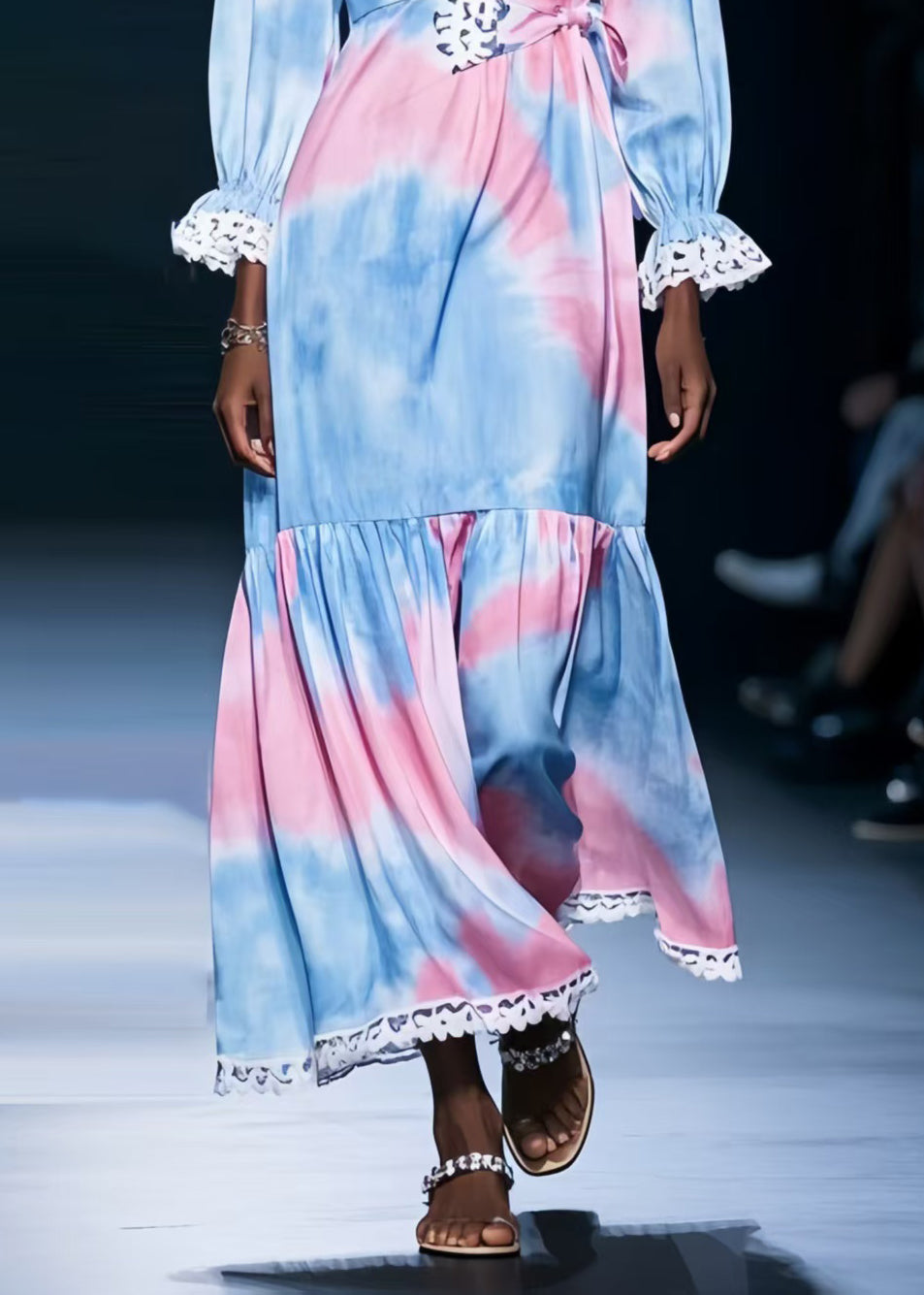 Fashion Rainbow Tie Dye Chiffon Holiday Dress Spring