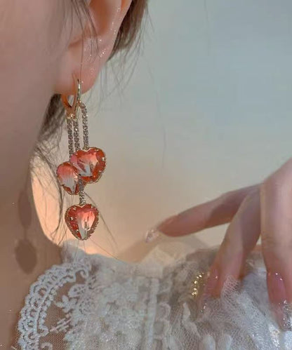 Fashion Red Alloy Love Crystal Tassel Drop Earrings