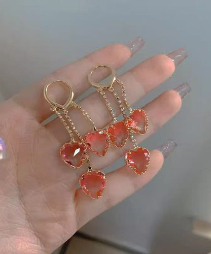 Fashion Red Alloy Love Crystal Tassel Drop Earrings