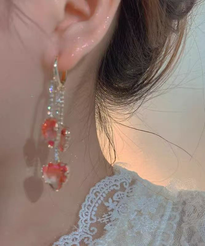 Fashion Red Alloy Love Crystal Tassel Drop Earrings