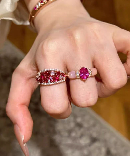 Fashion Red Alloy Zircon Hollow Out Open Rings Two-Piece Set