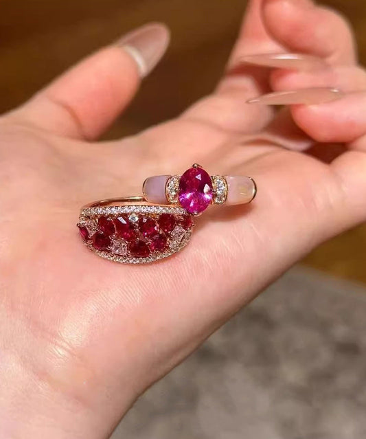 Fashion Red Alloy Zircon Hollow Out Open Rings Two-Piece Set